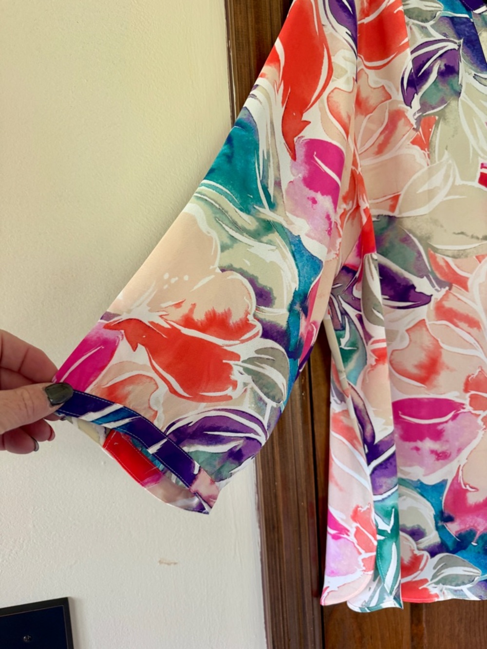 NYDJ Pintuck Floral Blouse with Pink, Coral & Teal Accents - Picture 3 of 13